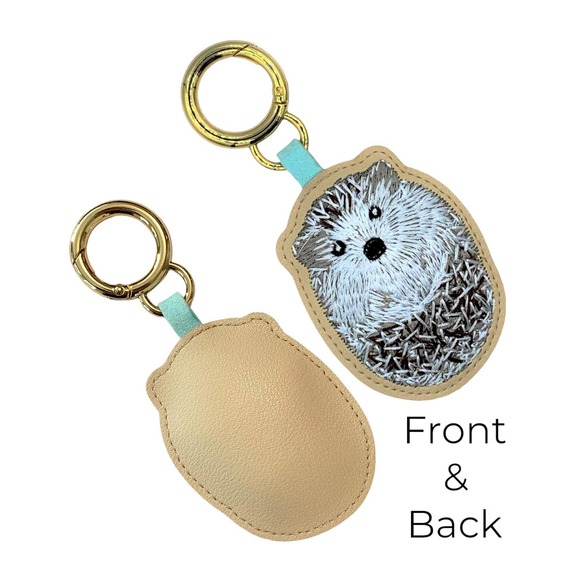 Evenchae Embroidered Cute Hedgehog Keychain, PU Leather, Gift Bag, 4.5"L - Picture 5 of 5
